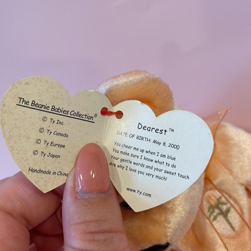 Ty Beanie Babies 2001 Dearest the Bear Peach Coloured Bear Excellent Condition - Picture 7 of 10